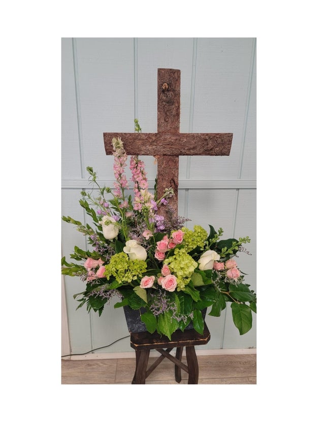 Premium Floral Funeral Cross for Memorial or Service